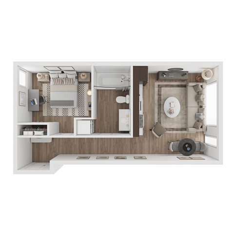 Floor plan for 1 bed, 1 bath, 565 sqft